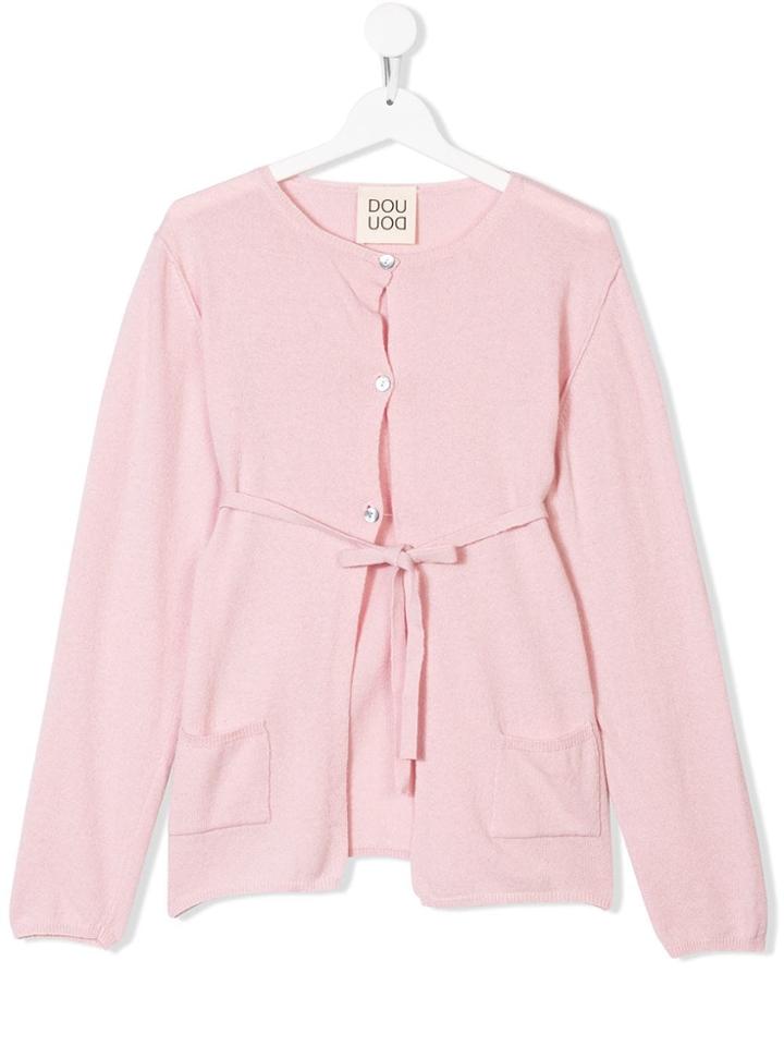 Douuod Kids Teen Belted Cardigan - Pink