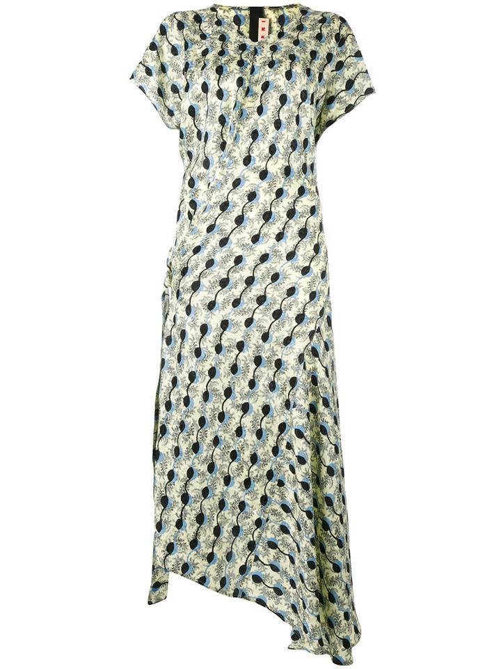 Marni - Garland Print Asymmetric Dress - Women - Silk/cotton - 40, Yellow, Silk/cotton