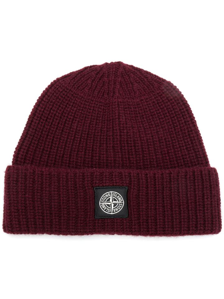 Stone Island Knit Ribbed Beanie - Pink & Purple
