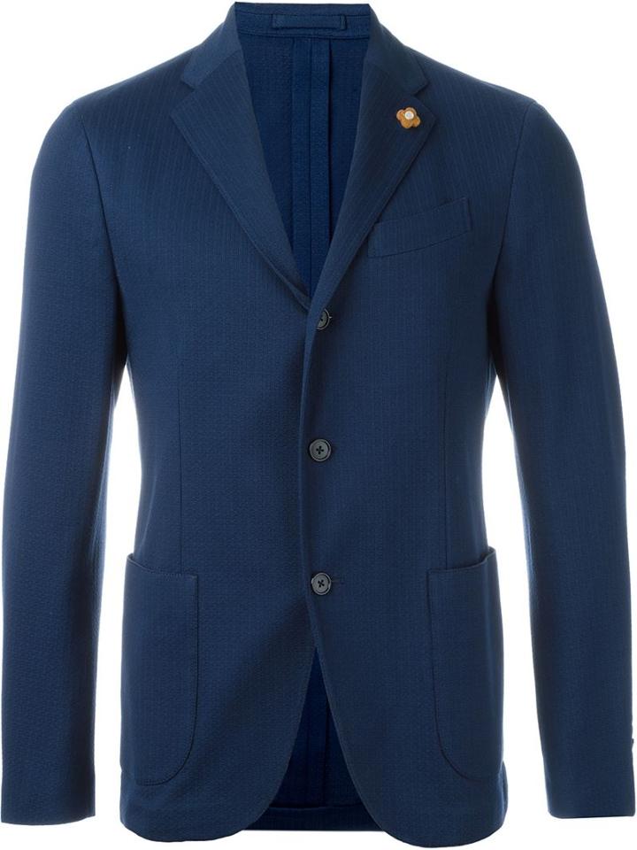 Lardini Woven Button Blazer, Men's, Size: 50, Blue, Cotton/cupro/viscose