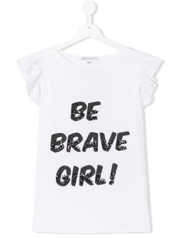 Patrizia Pepe Junior Teen Flutter-sleeve Printed T-shirt - White