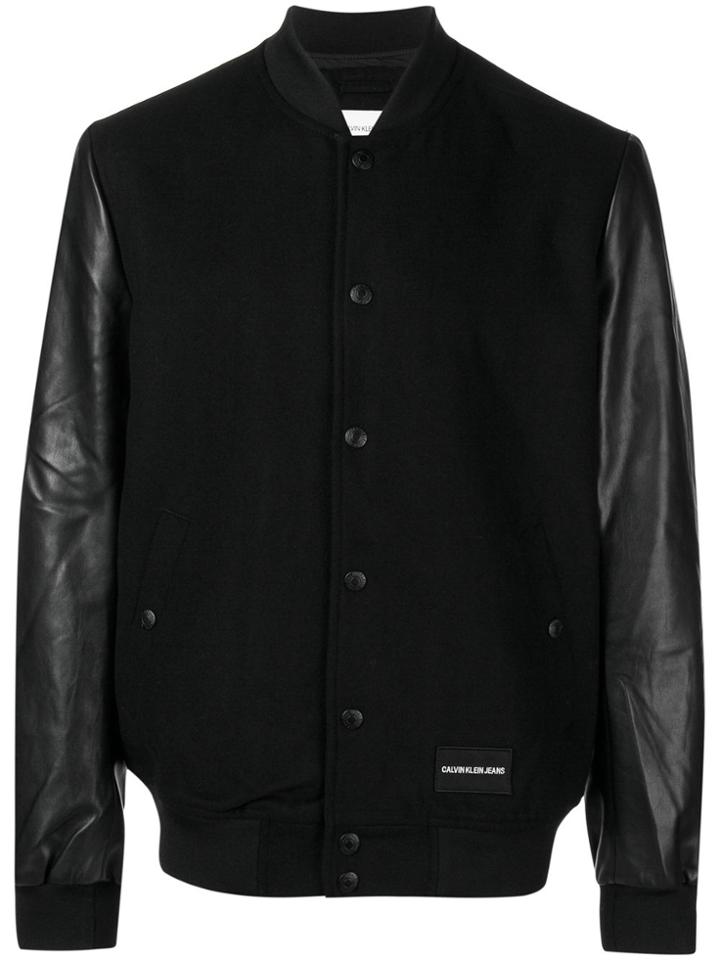 Calvin Klein Jeans Contrast Sleeve Bomber Jacket - Black