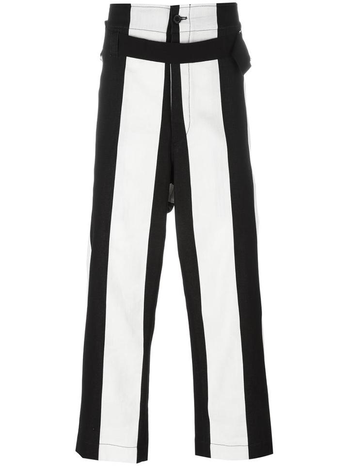 Ann Demeulemeester High Waist Striped Trousers, Men's, Size: Large, Black, Cotton/linen/flax