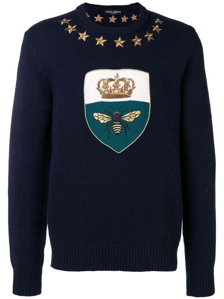 Dolce & Gabbana Crown & Bee Embroidered Jumper - Blue