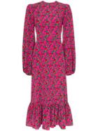 The Vampire's Wife Belle Blouson Sleeve Floral Print Midi Dress - Pink