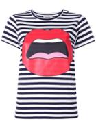 Yazbukey Mouth Print Striped T-shirt, Size: Medium, Blue, Cotton