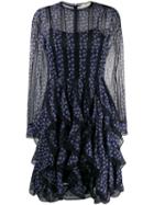 Fendi Floral Panelled Ruffle Dress - Blue
