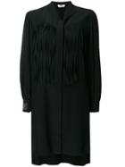 Fendi Fringe Detail Silk Shirt Dress - Black