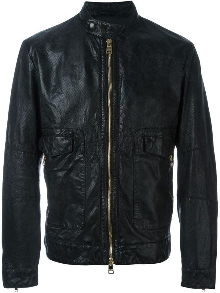 Etro Zipped Leather Jacket, Men's, Size: Large, Black, Lamb Skin/silk/acetate/viscose