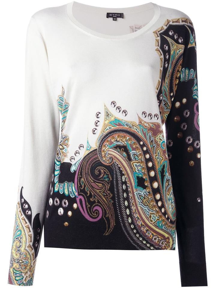 Etro Abstract Print Pullover, Women's, Size: 46, White, Silk/cashmere