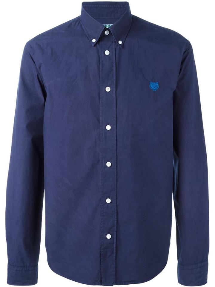 Kenzo 'mini Tiger' Button Down Shirt, Men's, Size: Small, Blue, Cotton