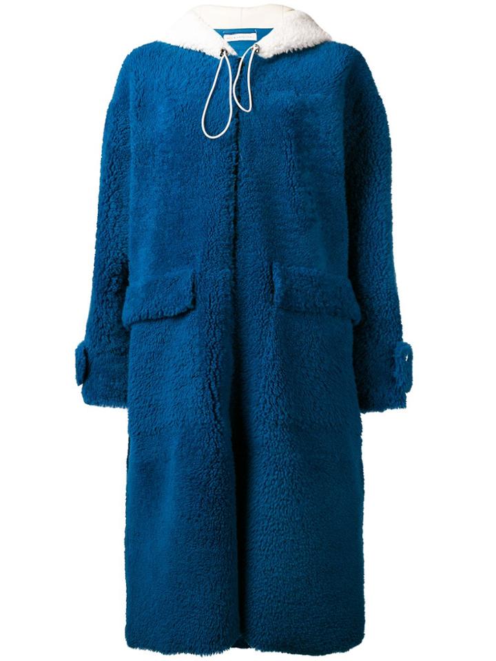 Inès & Maréchal Hooded Shearling Coat - Blue