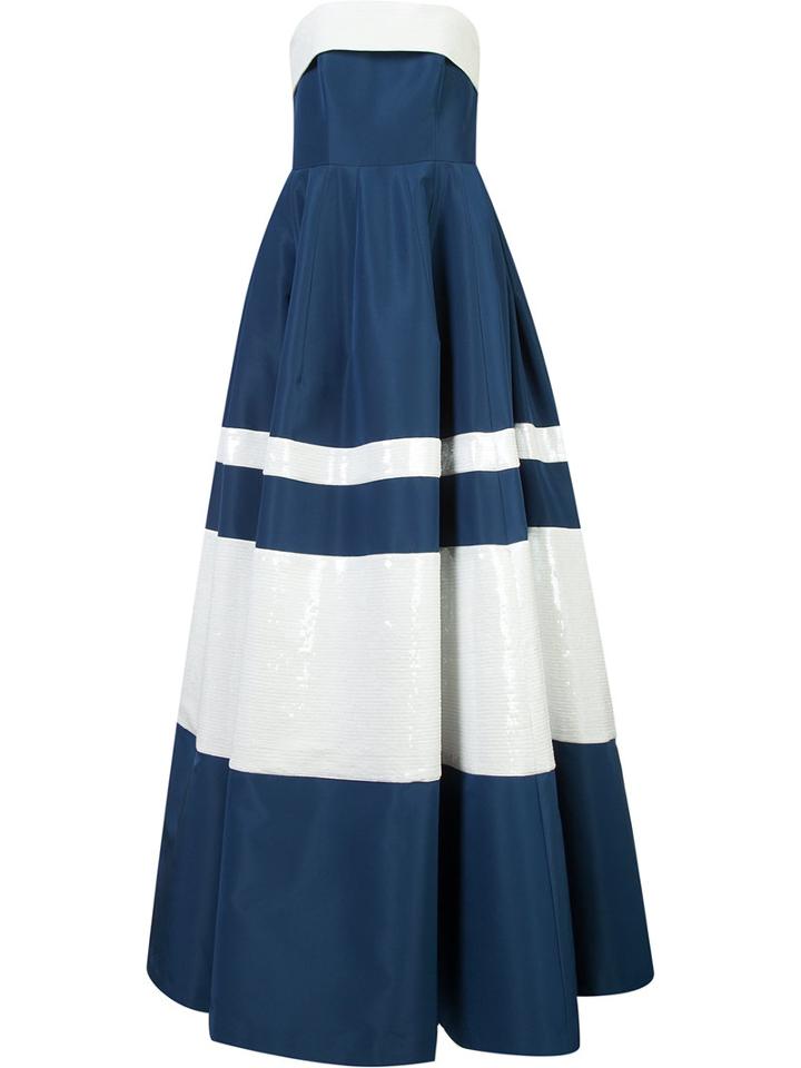 Carolina Herrera Sequinned Stripes Strapless Gown, Women's, Size: 8, Blue, Polyester/silk/sequin