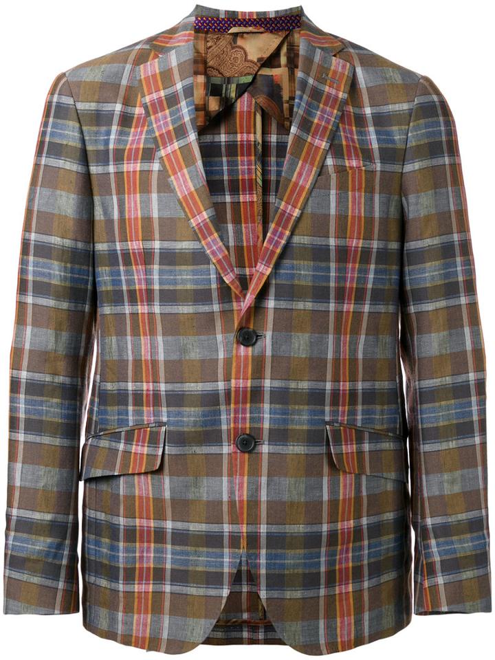 Etro Plaid Blazer, Men's, Size: 50, Cotton/linen/flax/silk/cupro