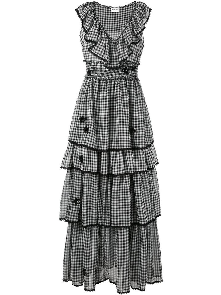 Ainea - Layered Gingham Dress - Women - Polyester - 40, Black, Polyester