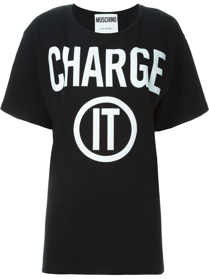 Moschino Charge It Print T-shirt, Women's, Size: M, Black, Cotton/other Fibres
