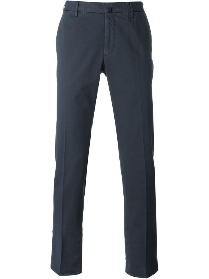 Incotex Front Pleat Trousers, Men's, Size: 56, Blue, Cotton/spandex/elastane
