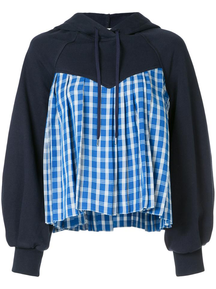 Sea Contrast Check Panel Hoody - Blue