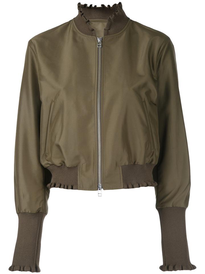 Le Ciel Bleu Frilled Edges Bomber Jacket, Women's, Size: 36, Green, Polyester