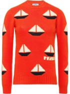 Prada Boat Intarsia Motif Jumper - Orange