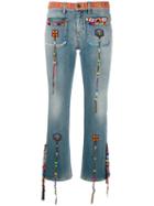 Roberto Cavalli Beaded Fringes Cropped Jeans, Women's, Size: 42, Blue, Cotton/spandex/elastane