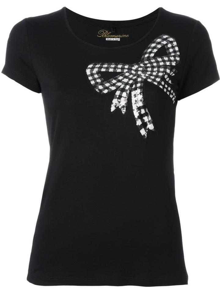 Blumarine Sequin Ribbon T-shirt, Women's, Size: 48, Black, Viscose/spandex/elastane