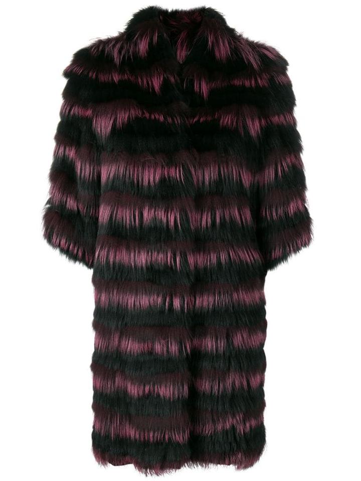 Guy Laroche Striped Fur Coat - Black