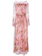 Blumarine - Floral Print Gown - Women - Silk/spandex/elastane/polyimide - 42, Women's, Pink/purple, Silk/spandex/elastane/polyimide
