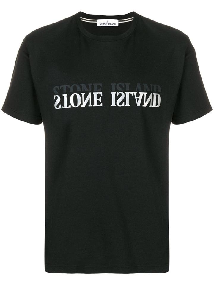 Stone Island Logo Print Crew Neck T-shirt - Black
