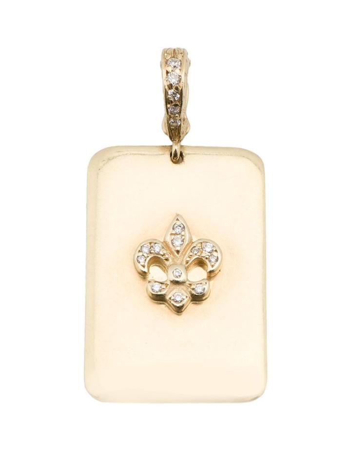 Loree Rodkin Diamond Fleur-de-lis Dog Tag Pendant Necklace