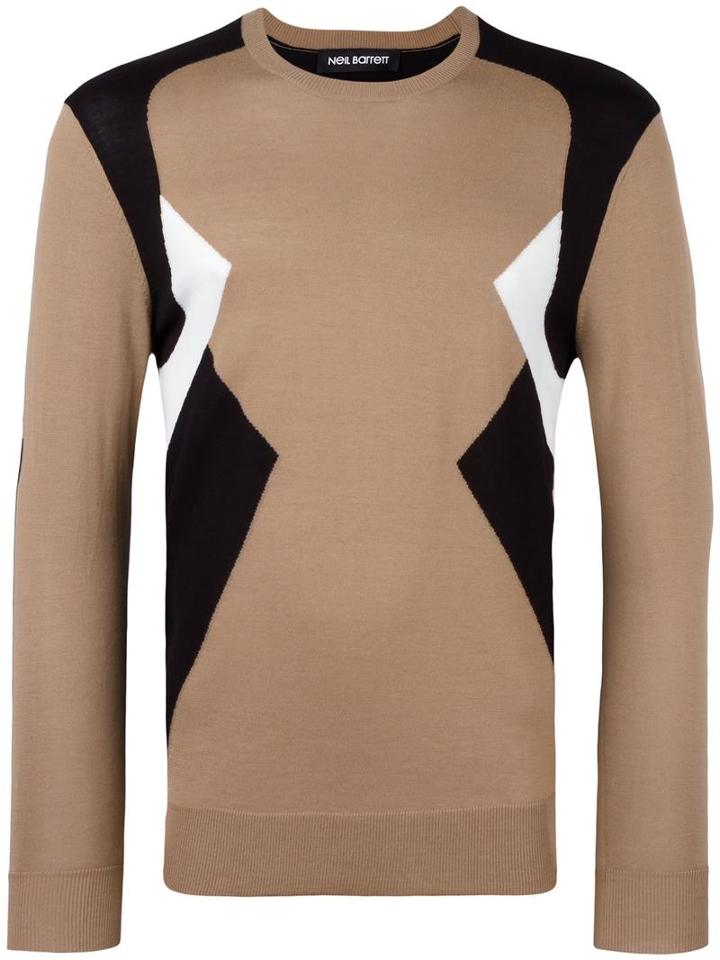 Neil Barrett Colour Block Jumper, Men's, Size: Small, Brown, Wool