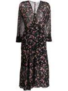 Iro Floral Flared Midi Dress - Black