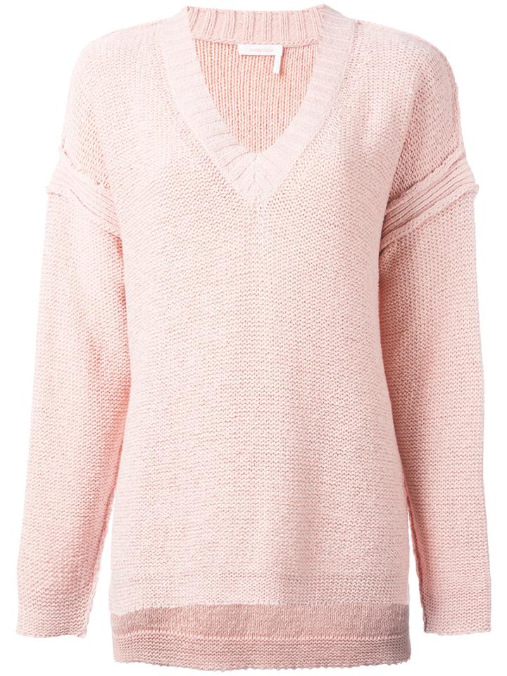 See By Chloé Knit V-neck Jumper, Women's, Size: Medium, Pink/purple, Cotton/nylon