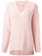 See By Chloé Knit V-neck Jumper, Women's, Size: Medium, Pink/purple, Cotton/nylon