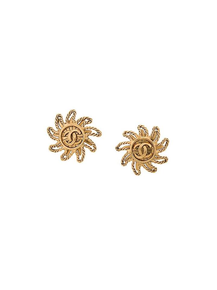 Chanel Vintage Sun Clip-on Earrings, Metallic