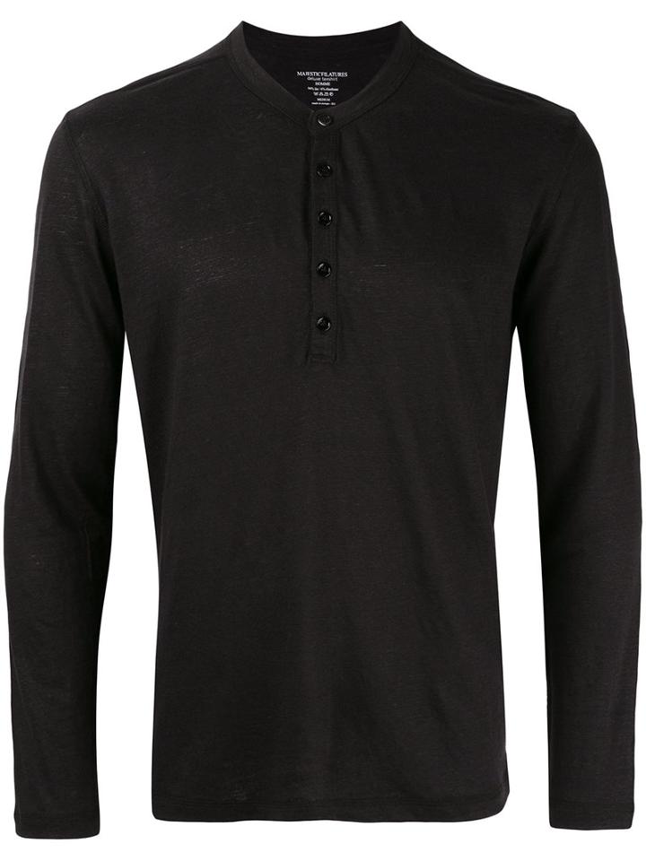 Majestic Filatures - Henley T-shirt - Men - Linen/flax/spandex/elastane - Xl, Black, Linen/flax/spandex/elastane