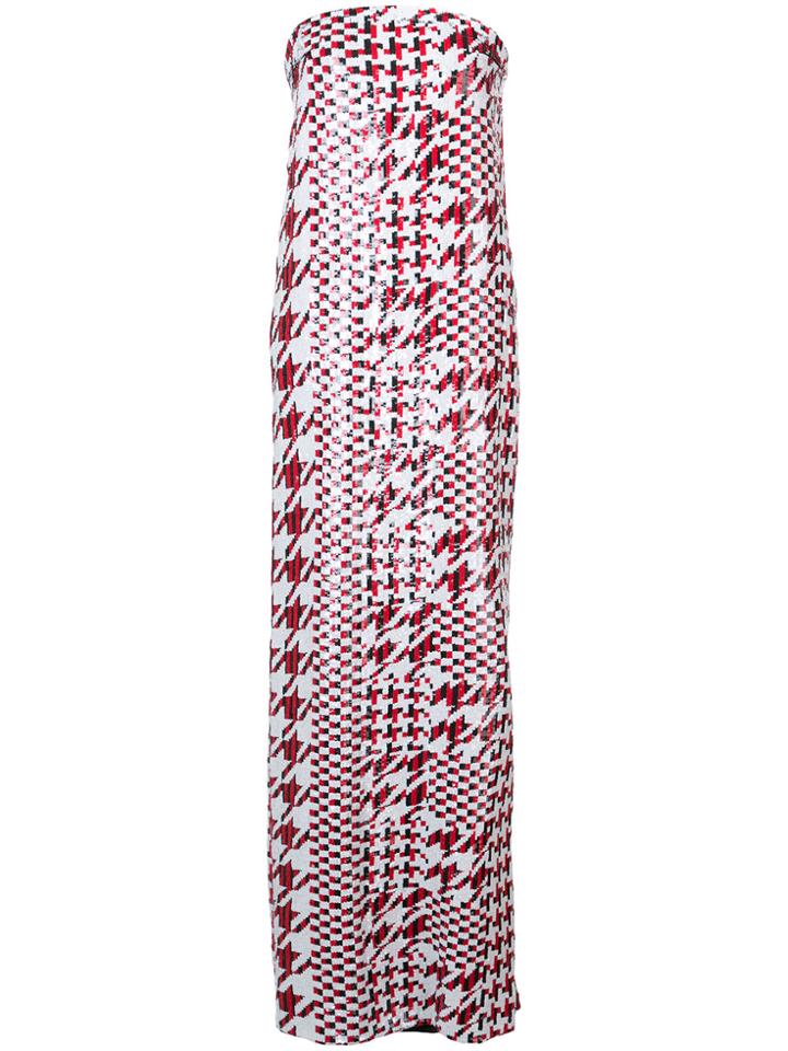 Oscar De La Renta Striped Houndstooth Gown - Red