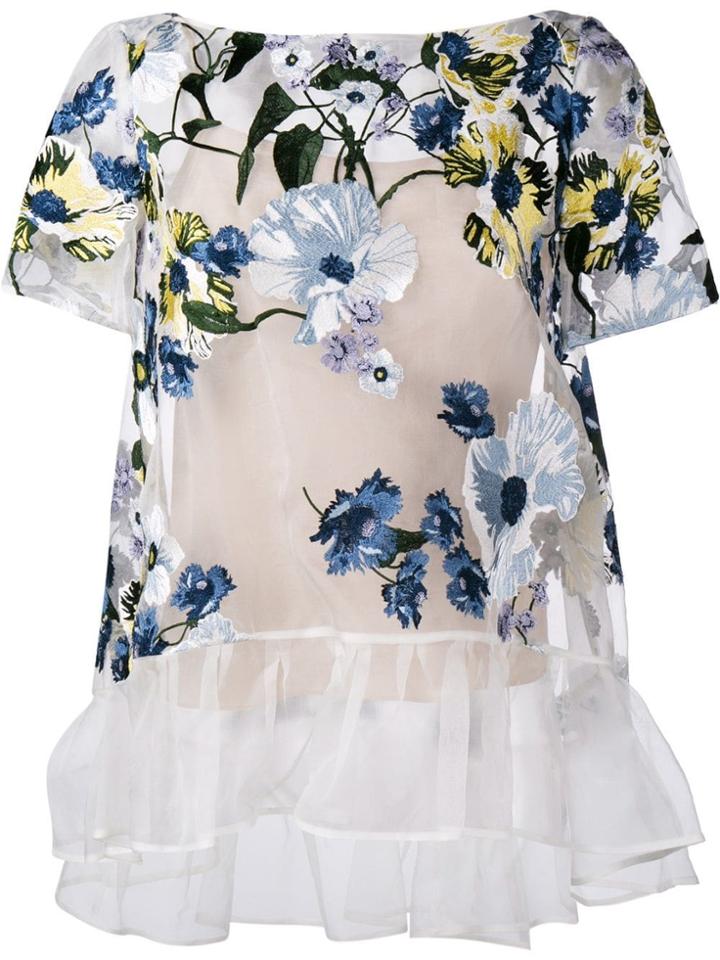 Erdem Floral Embroidered Sheer Top - Neutrals