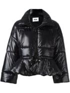 Msgm Quilted Ruffle Hem Puffer Jacket, Women's, Size: 44, Black, Polyamide