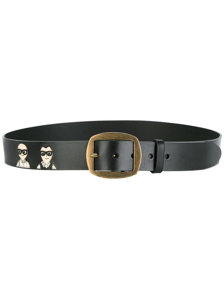 Dolce & Gabbana Designer's Patch Belt, Men's, Size: 105, Black, Calf Leather