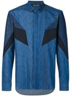 Neil Barrett Contrast Panel Denim Shirt - Blue