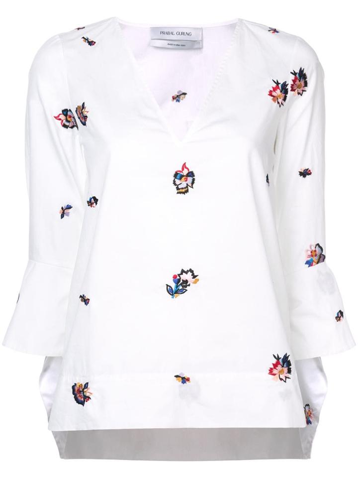 Prabal Gurung Ruffle Cuff Embroidered Blouse - White