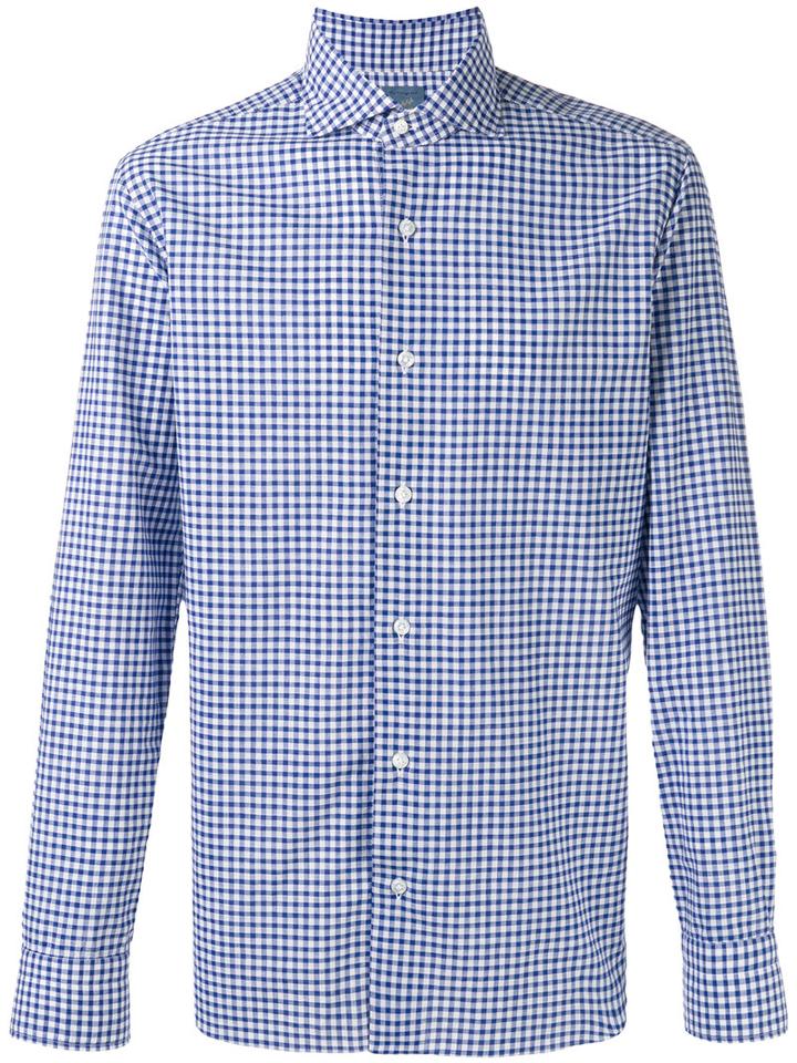 Barba - Long Sleeve Gingham Shirt - Men - Cotton - 40, White, Cotton