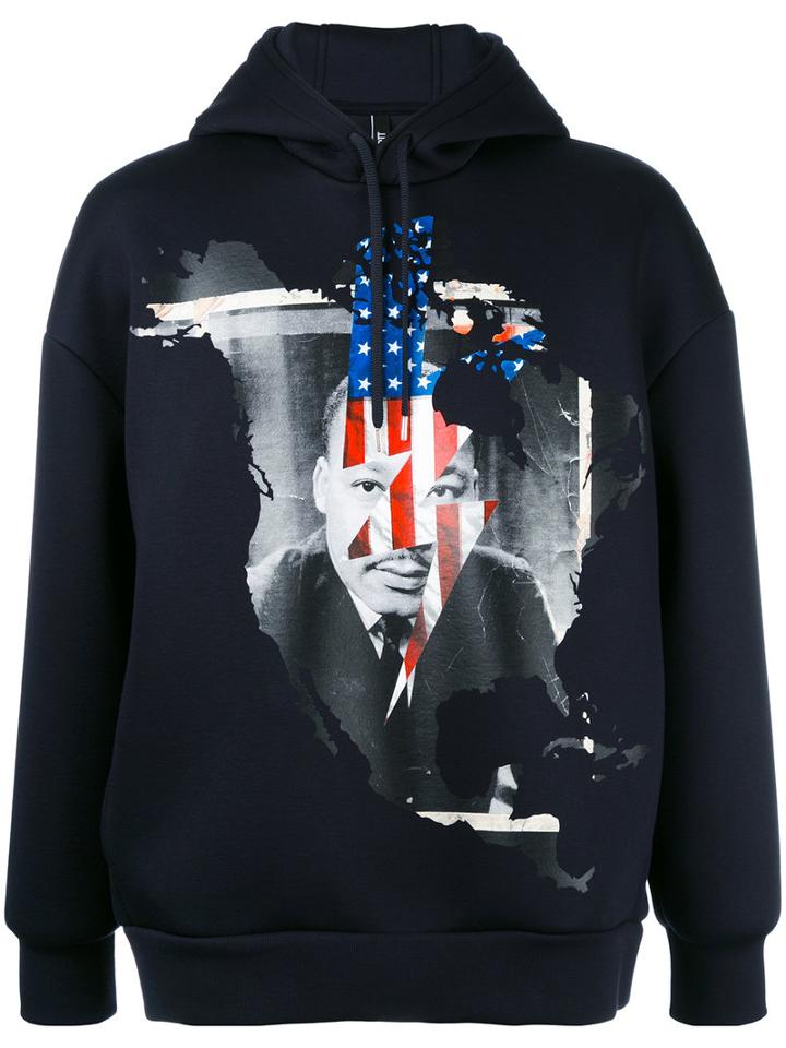 Neil Barrett Marther Luther King Hoodie, Men's, Size: Xs, Blue, Viscose/polyurethane