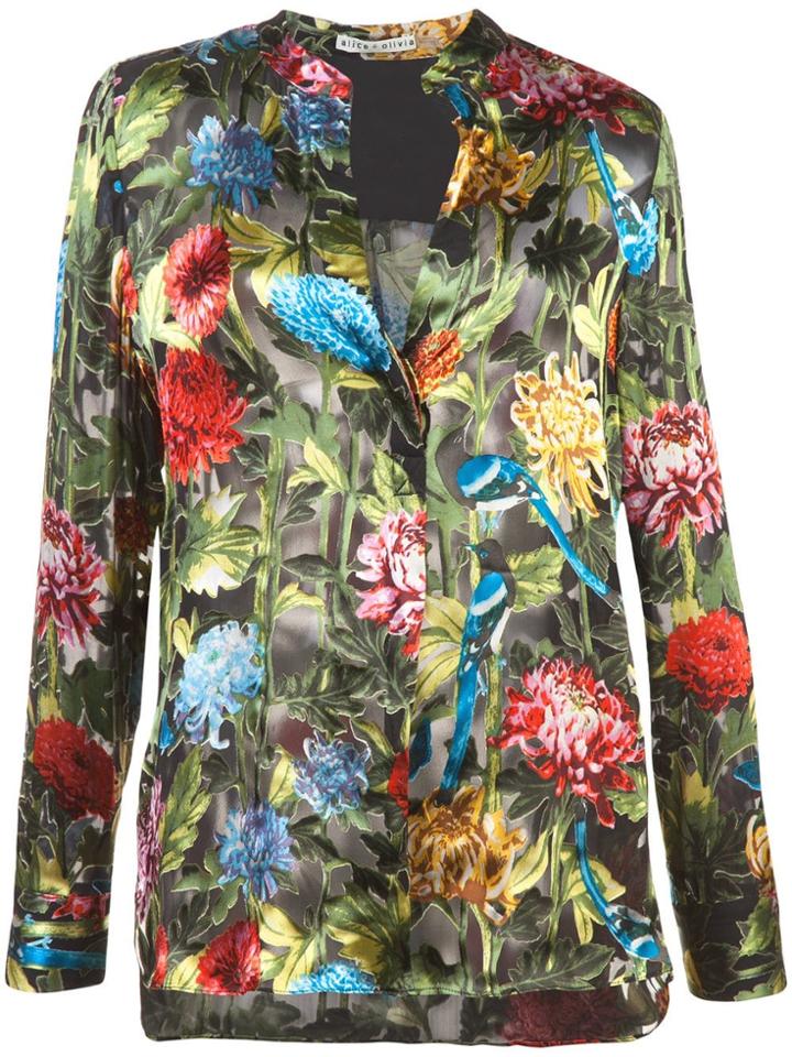 Alice+olivia Floral Print V-neck Blouse - Black