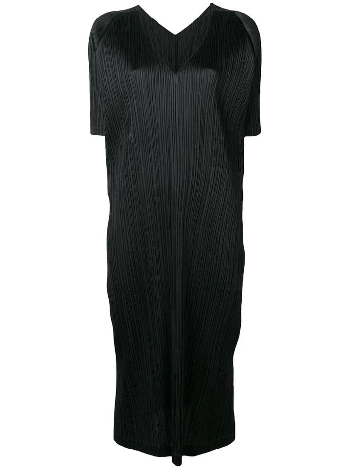 Pleats Please By Issey Miyake Short-sleeve Pleated Dress - Black