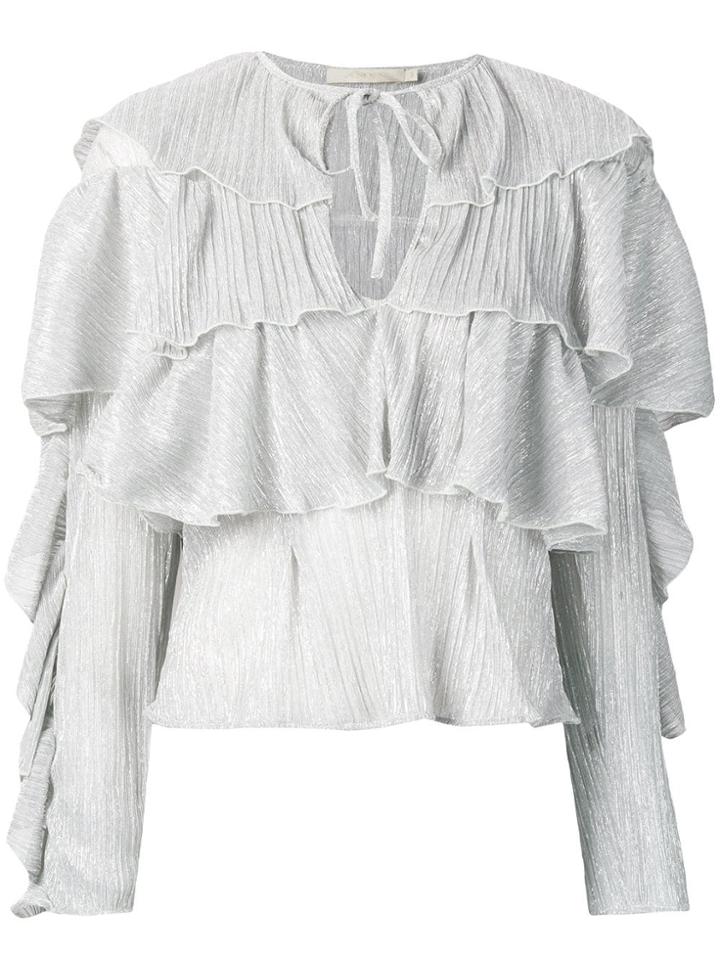 Amen Silver Ruffled Top