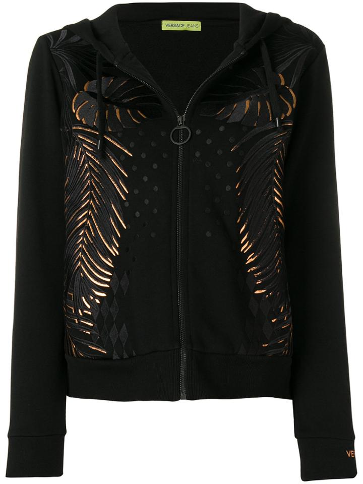 Versace Jeans Leaf Embroidered Zipped Hoodie - Black