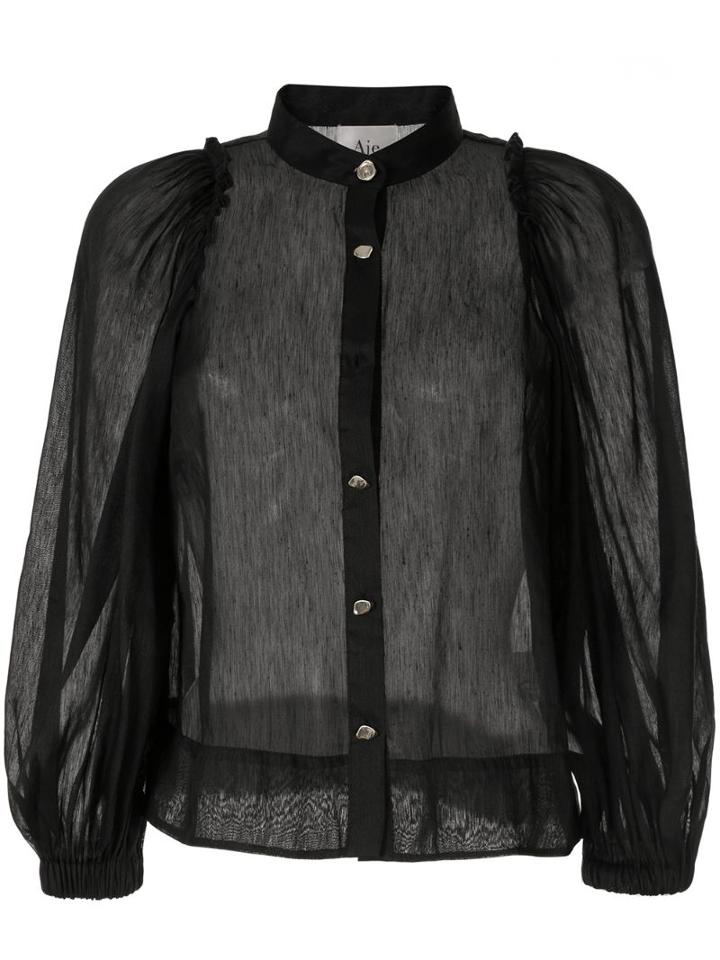 Aje Band Collar Sheer Shirt - Black
