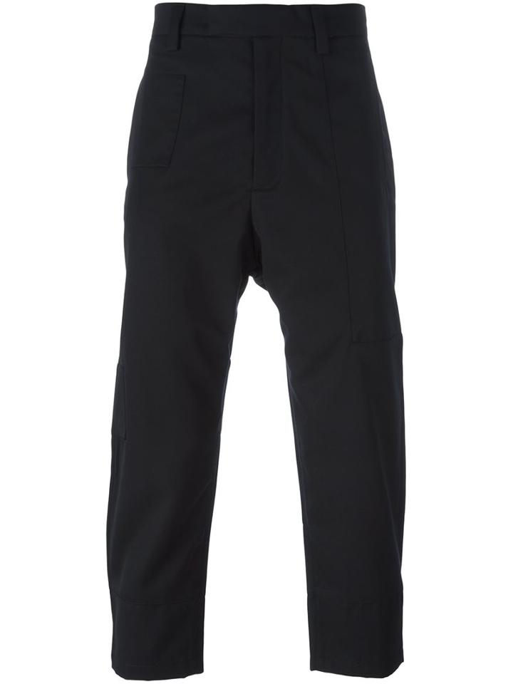 Oamc Zipper Detail Cropped Trousers, Men's, Size: 29, Black, Cotton/cupro/virgin Wool